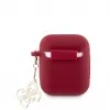 Guess Apple AirPods 1/2 Hülle Silikon Classic Logo Gold mit 4G Anhänger Magenta