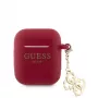 Guess Apple AirPods 1/2 Hülle Silikon Classic Logo Gold mit 4G Anhänger Magenta