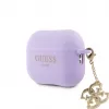 Guess Apple AirPods Pro 2 Hülle Silikon Classic Logo Gold mit 4G Anhänger Lila