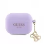 Guess Apple AirPods Pro 2 Hülle Silikon Classic Logo Gold mit 4G Anhänger Lila