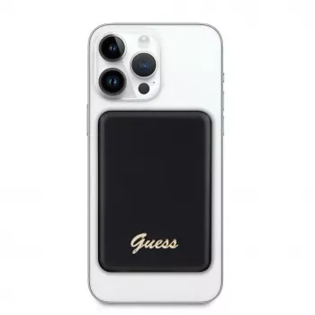 Guess Power Bank 5000mAh 15W MagSafe und normales Laden mit Metal Script Logo Schwarz