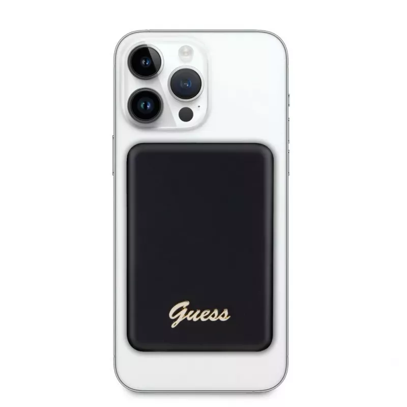 Guess Power Bank 5000mAh 15W MagSafe und normales Laden mit Metal Script Logo Schwarz