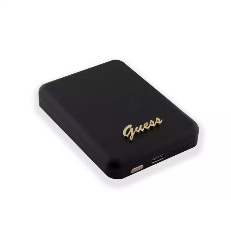 Guess Power Bank 5000mAh 15W MagSafe und normales Laden mit Metal Script Logo Schwarz