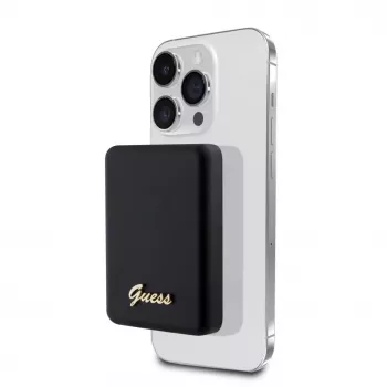 Guess Power Bank 5000mAh 15W MagSafe und normales Laden mit Metal Script Logo Schwarz