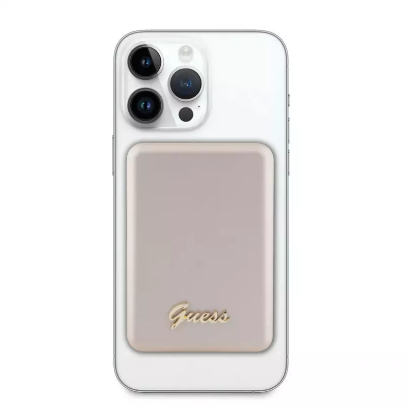 Guess Power Bank 5000mAh 15W MagSafe und normales Laden mit Metal Script Logo Gold