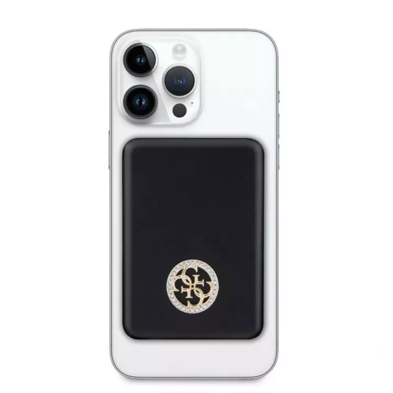 Guess Power Bank 5000mAh 15W MagSafe und normales Laden mit Strassed 4G Logo Schwarz