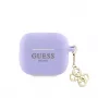 Guess AirPods 3 Hülle Silikon Classic Logo Gold mit 4G Anhänger Lila