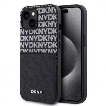 DKNY PU Leather Repeat Pattern Card Pocket Case für iPhone 14 Schwarz