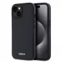 DKNY PU Leder Silver Metal Logo Magsafe Hülle für iPhone 15 Schwarz
