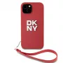 DKNY PU Leather Stack Logo Wrist Strap Case für iPhone 15 Rot