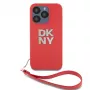 DKNY Apple iPhone 15 Pro Max PU Leder Stack Logo Handschlaufe Hülle Rot