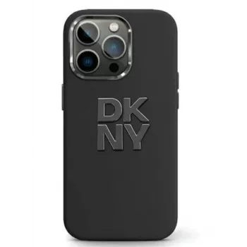 DKNY Apple iPhone 15 Hardcase Liquid Silicone Metal Logo Schwarz