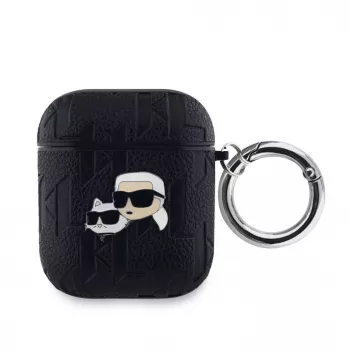 Karl Lagerfeld PU Embossed Karl and Choupette Heads Case für AirPods 1/2 Schwarz