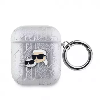 Karl Lagerfeld PU Embossed Karl and Choupette Heads Case für AirPods 1/2 Silber