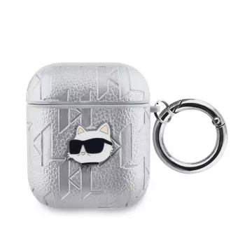 Karl Lagerfeld PU Embossed Choupette Head Case für AirPods 1/2 Silber