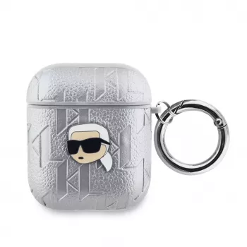 Karl Lagerfeld PU Embossed Karl Head Case für AirPods 1/2 Silber