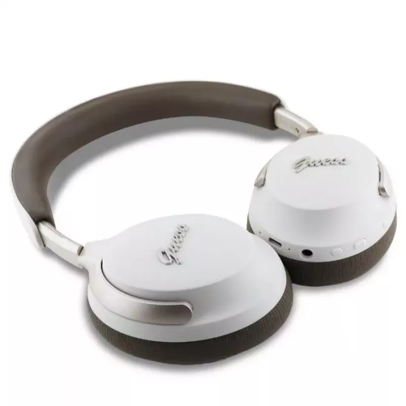 Guess PU Leather Script Logo ANC/ENC Wireless Headphone Beige