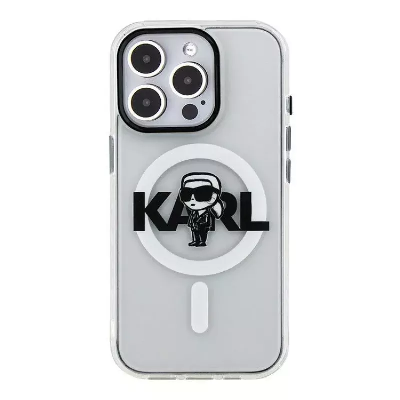 Karl Lagerfeld Apple iPhone 15 Pro Max Silikonhülle mit MagSafe IML KL Sketch Logo Transparent