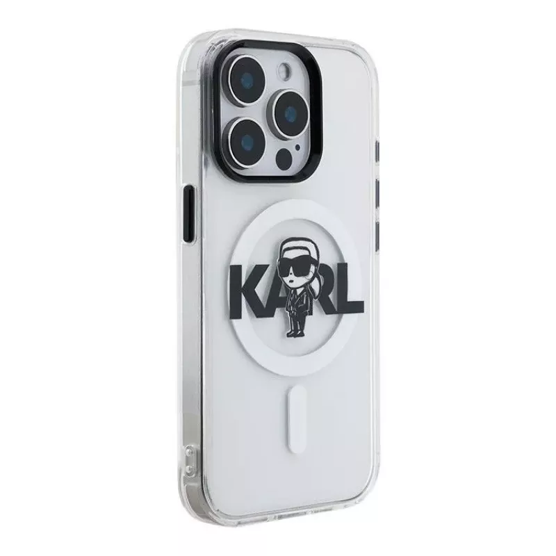 Karl Lagerfeld Apple iPhone 15 Pro Max Silikonhülle mit MagSafe IML KL Sketch Logo Transparent