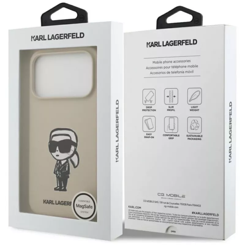 Karl Lagerfeld Apple iPhone 17 Pro Silikonhülle mit MagSafe - Braun (KL Sketch & Logo)
