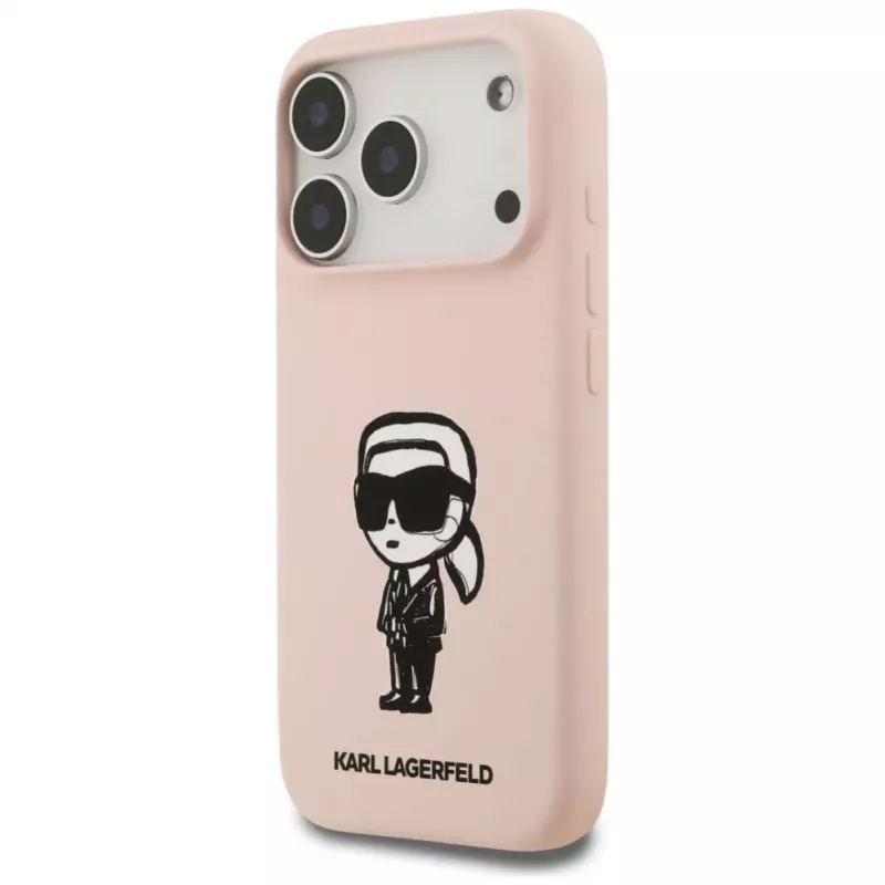 Karl Lagerfeld Silikonhülle für iPhone 17 Pro mit MagSafe, KL Sketch & Logo, Pink