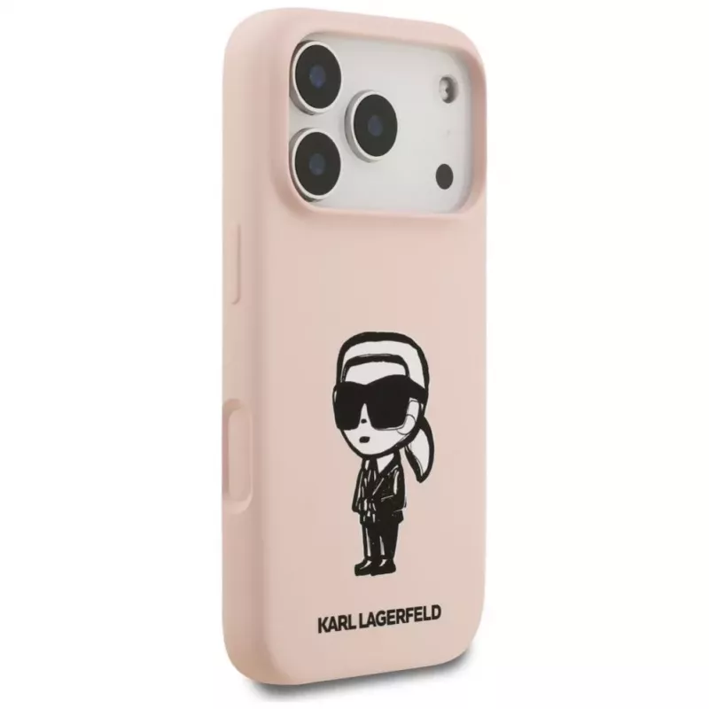 Karl Lagerfeld Silikonhülle für iPhone 17 Pro mit MagSafe, KL Sketch & Logo, Pink