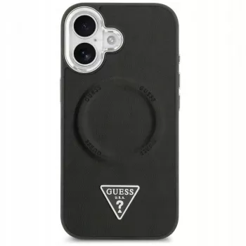 Guess Apple iPhone 17 PU Leder Triangle Logo MagSafe Hülle Schwarz