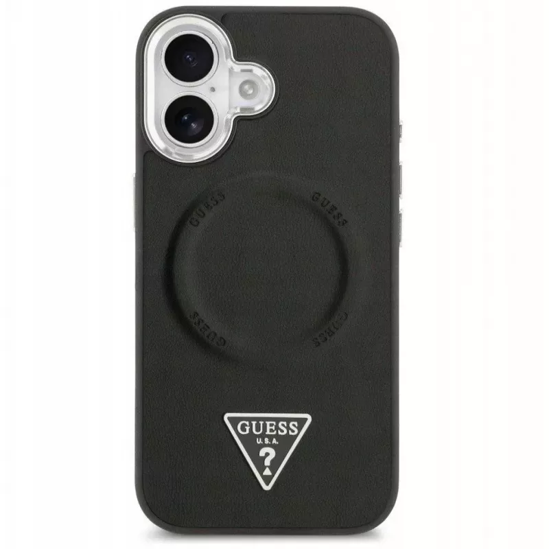 Guess Apple iPhone 17 PU Leder Triangle Logo MagSafe Hülle Schwarz