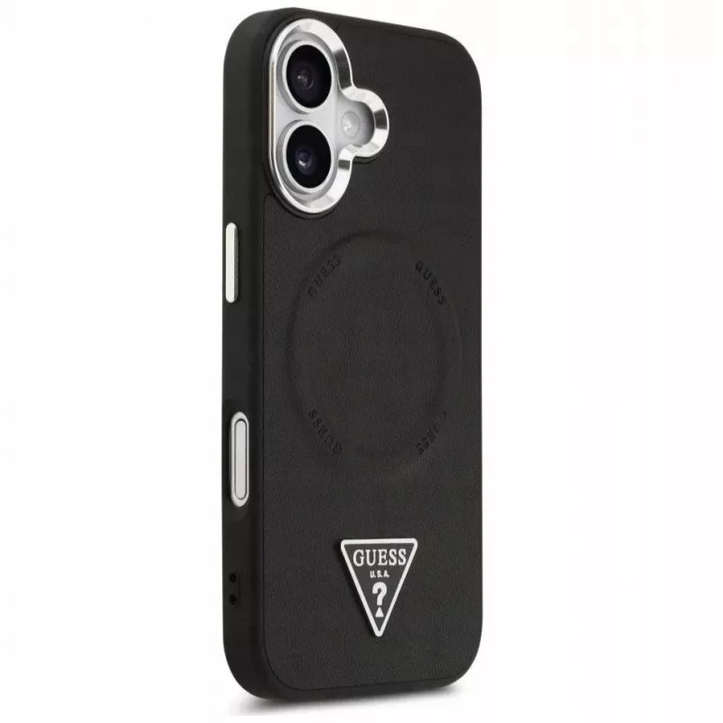 Guess Apple iPhone 17 PU Leder Triangle Logo MagSafe Hülle Schwarz