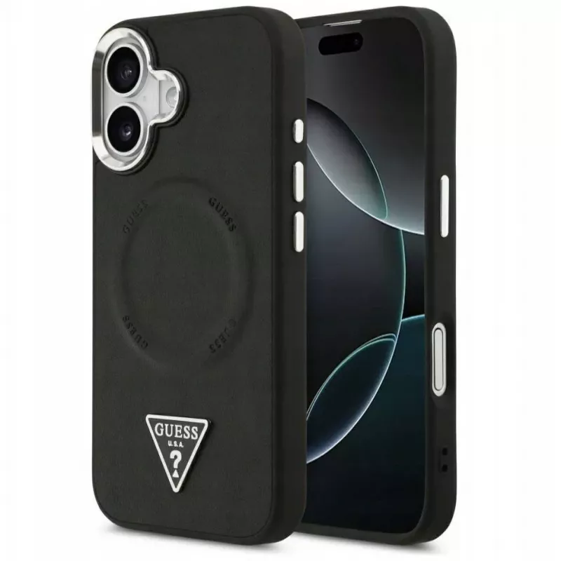 Guess Apple iPhone 17 PU Leder Triangle Logo MagSafe Hülle Schwarz