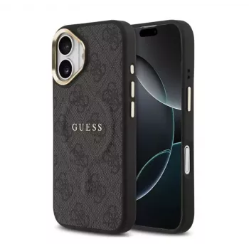 Guess Apple iPhone 17 PU Leder 4G Goldrahmen MagSafe Hülle Schwarz