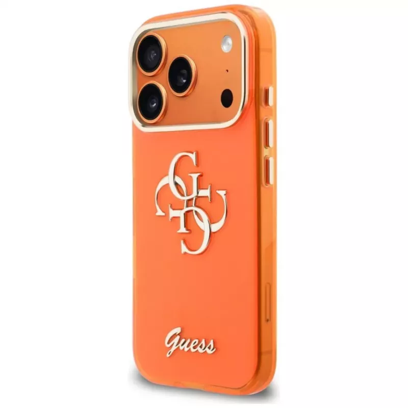 Guess IML 4G Script Metal Case für iPhone 15 Pro - Orange