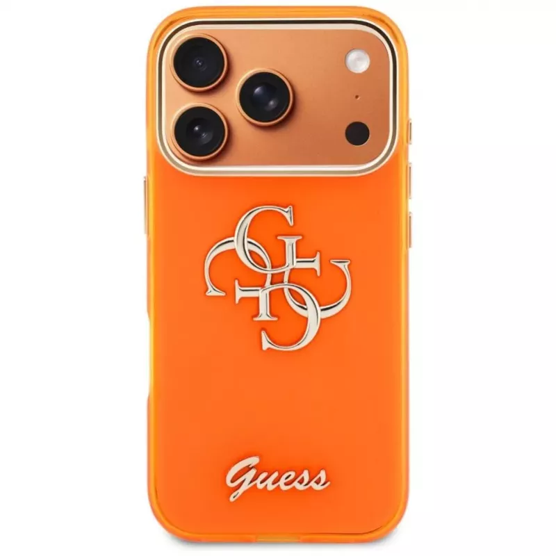 Guess IML 4G Script Metal Case für iPhone 15 Pro - Orange
