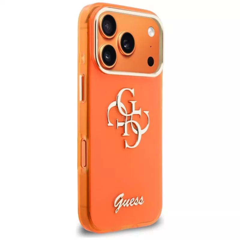 Guess IML 4G Script Metal Case für iPhone 15 Pro - Orange