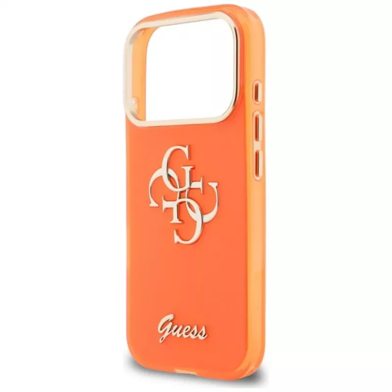 Guess IML 4G Script Metal Case für iPhone 15 Pro - Orange