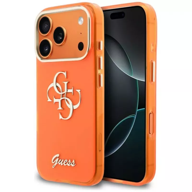 Guess IML 4G Script Metal Case für iPhone 15 Pro - Orange