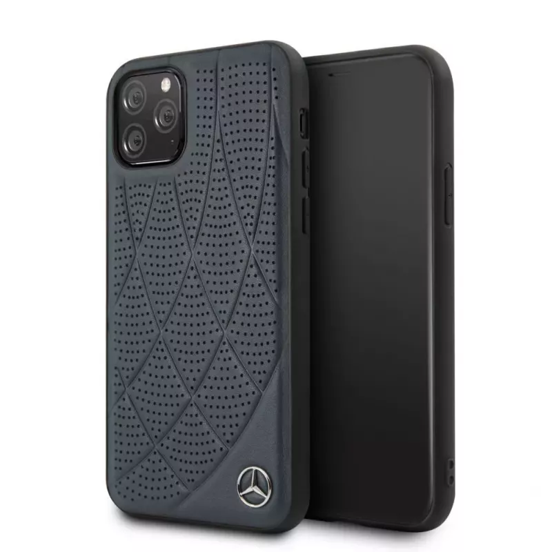 Mercedes-Benz Apple iPhone 11 Pro Quilted Genuine Leather Case Blau
