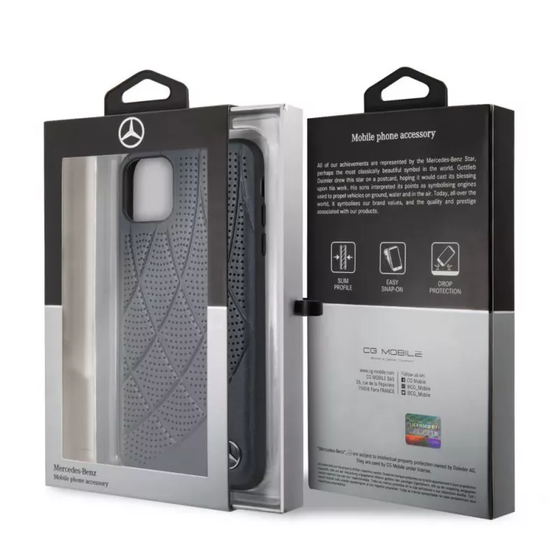 Mercedes-Benz Apple iPhone 11 Pro Max Quilted Genuine Leather Back Cover Blau