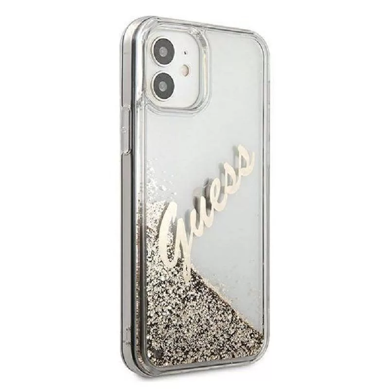 Guess Apple iPhone 12 Mini 5,4 Zoll Liquid Glitter Vintage Cover Gold