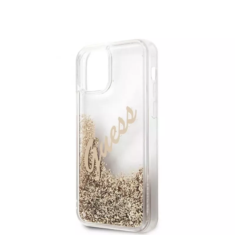 Guess Apple iPhone 12 Mini 5,4 Zoll Liquid Glitter Vintage Cover Gold