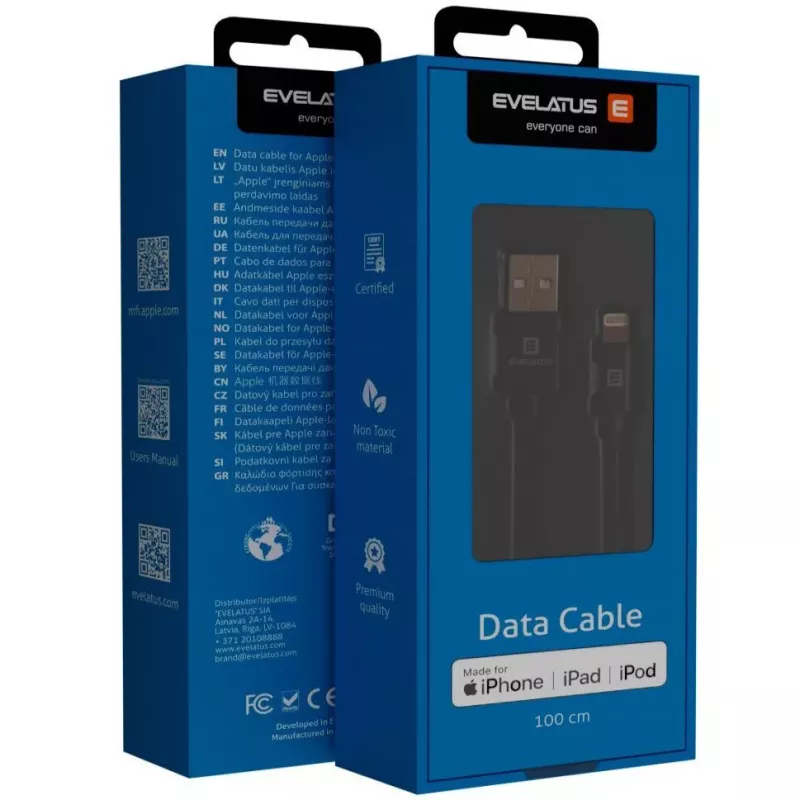 Evelatus Universal MFI-Datenkabel 1m MFI02 Schwarz