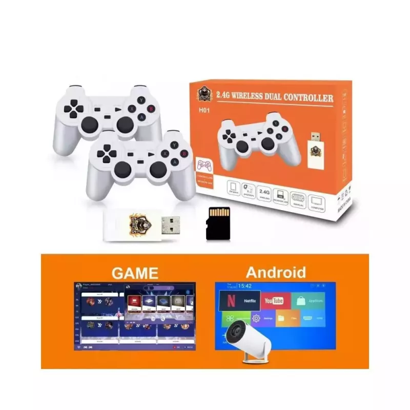 GameBox HY00 64bit Retro 20K Game 4K HDMI Stick Console / Android Box mit 2x Wireless Controllern Weiß