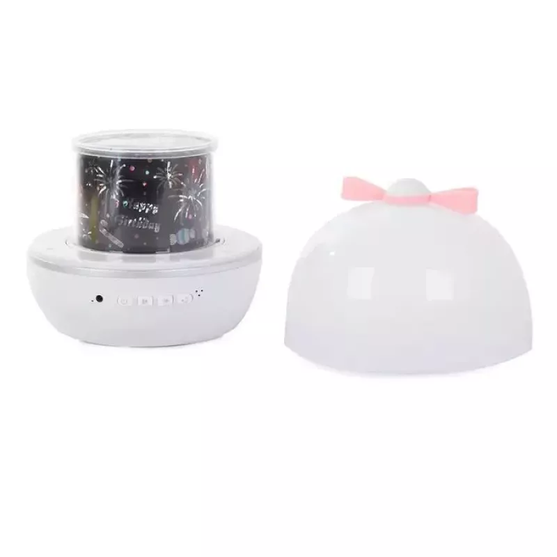 Kiddyz WH-16E Dream Projection Night Lamp (12x12x12 cm) mit 6 Motivfolien, USB-C wiederaufladbar, Weiß