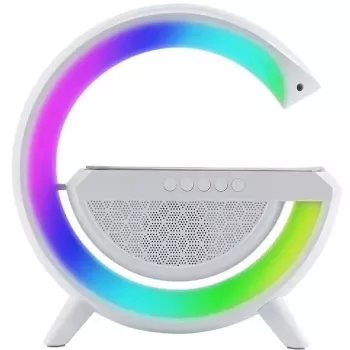 Elight G Shape Speaker Lamp mit RGB LED-Beleuchtung und kabellosem Smart-Geräte-Ladegerät Weiß