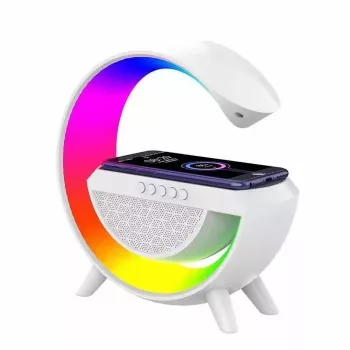 Elight G Shape Speaker Lamp mit RGB LED-Beleuchtung und kabellosem Smart-Geräte-Ladegerät Weiß