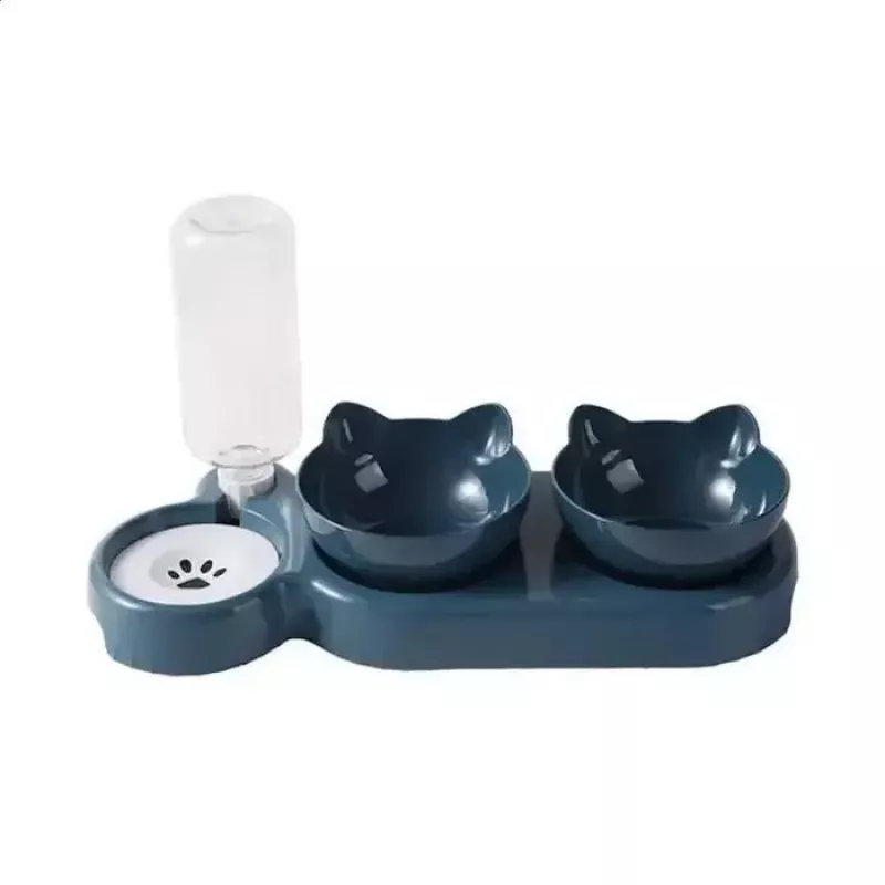 iLike Futterstation für Katzen und Hunde 40x22cm mit automatischem 500ml Wasserspender + 2 Näpfe