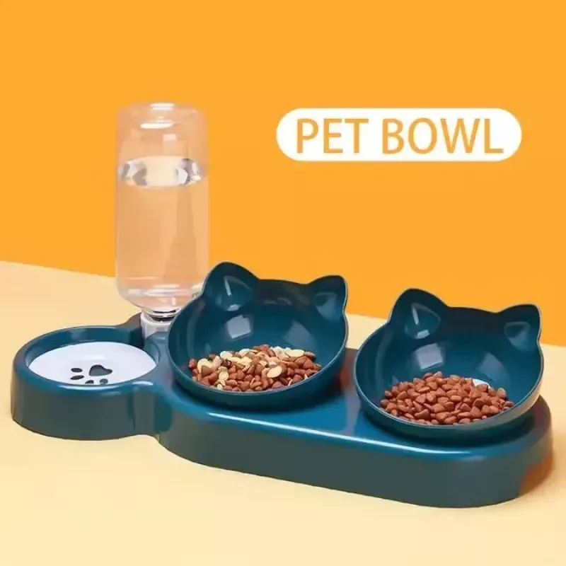 iLike Futterstation für Katzen und Hunde 40x22cm mit automatischem 500ml Wasserspender + 2 Näpfe