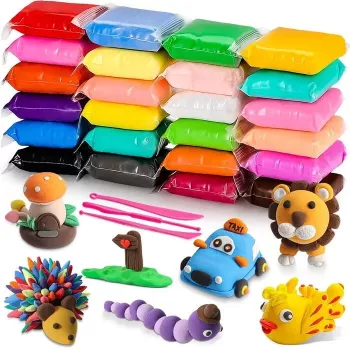Kiddyz 24-teiliges Modelliermasse-Set, weiche, lufttrocknende, ungiftige, kreative DIY-Spielzeug, mehrfarbig