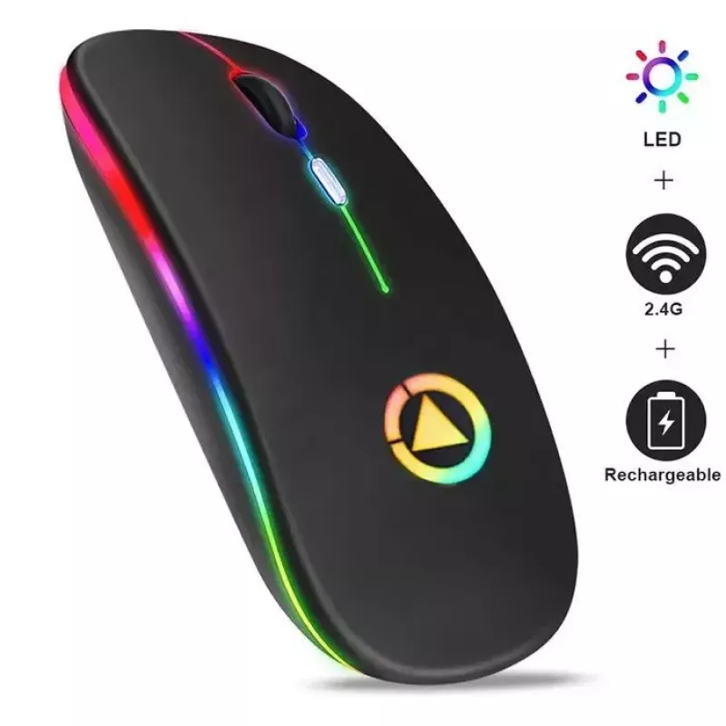 GameBox MR12 Wireless Mouse mit RGB-Beleuchtung, Silent Click, USB-Aufladbar, ergonomisches Design, Schwarz