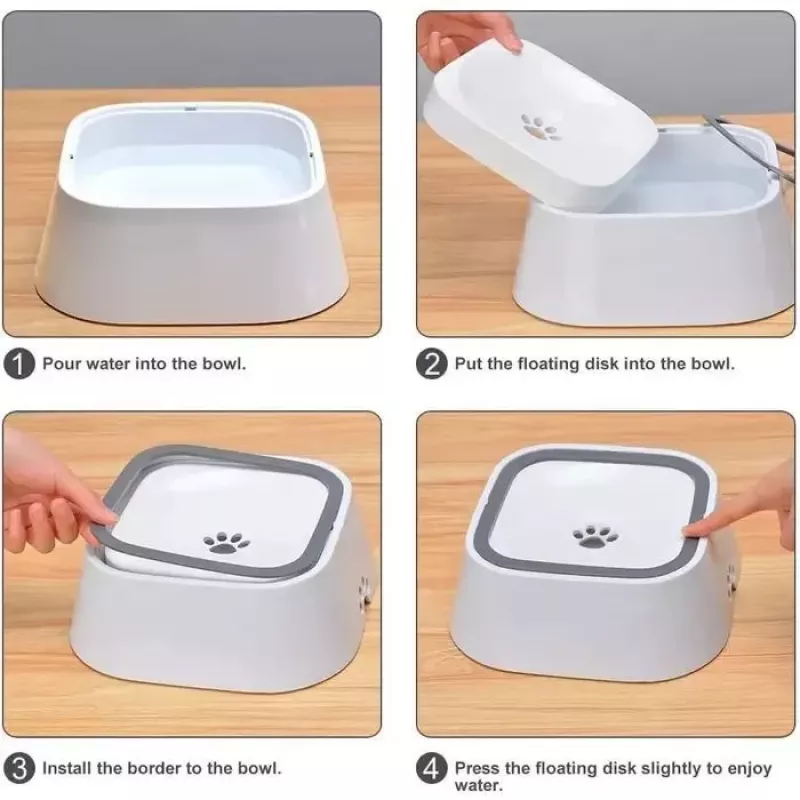 iLike Anti-Spill Dog Bowl Non-Splashing Pet Water Feeder Detachable Lid Grey